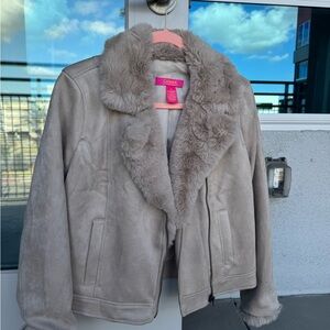 Catherine Malandrino Gray Teddy Jacket Plush Faux Fur